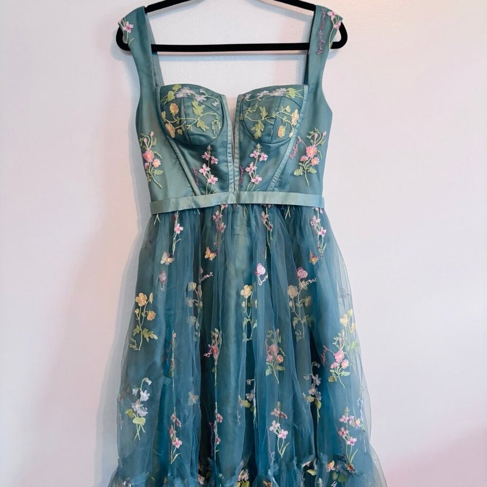 NWT Flower Embroidery Tulle Prom Dresses Tea Length - Picture 3 of 7